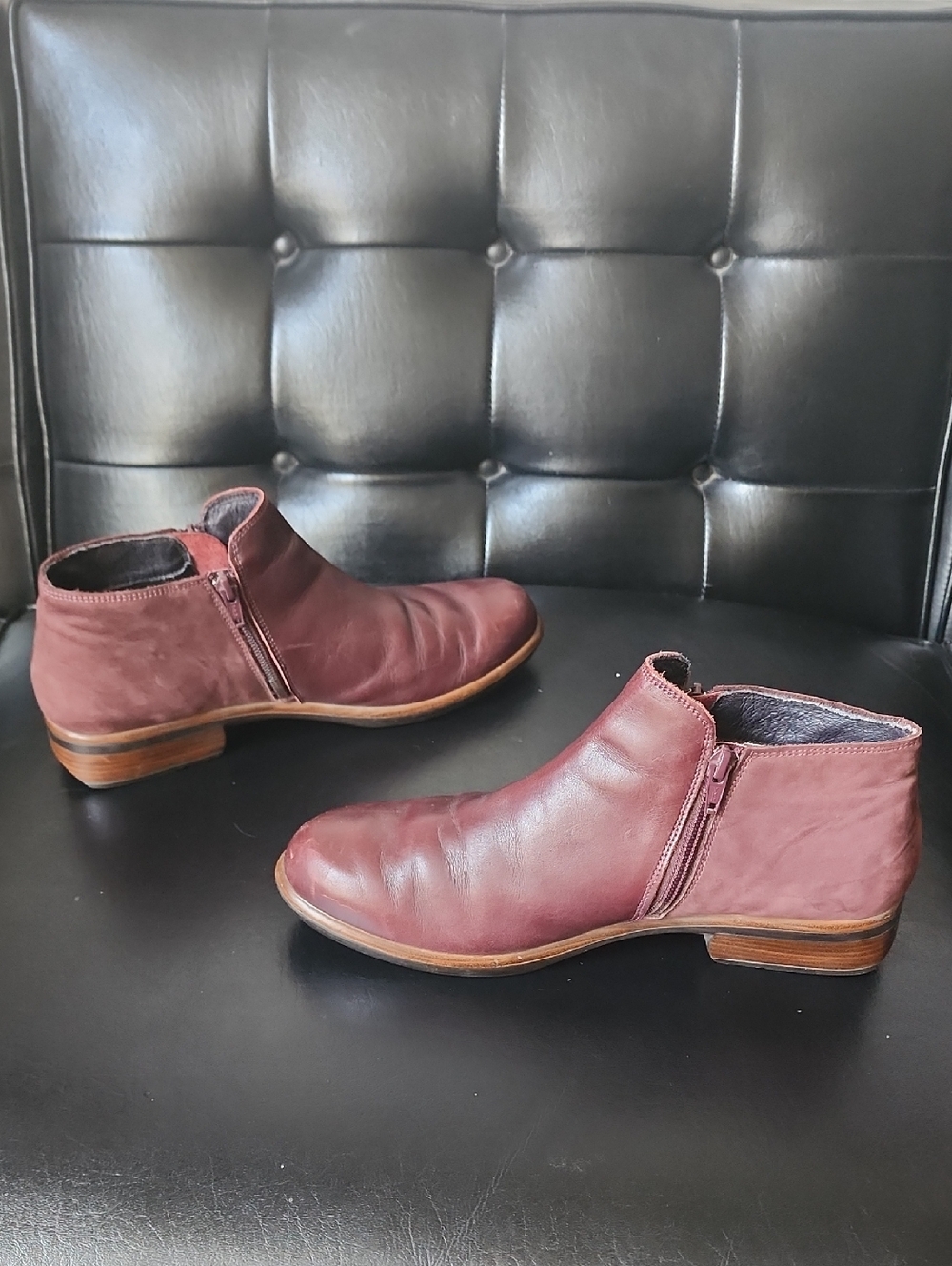 Naot Helm Double Zip Ankle Boots Bordeaux Leather & Violet Nubuck EU 42 US 11